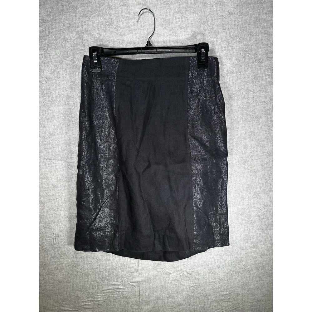 GO International Gray Linen Metallic gunmetal panel pencil skirt Zipper Size 11